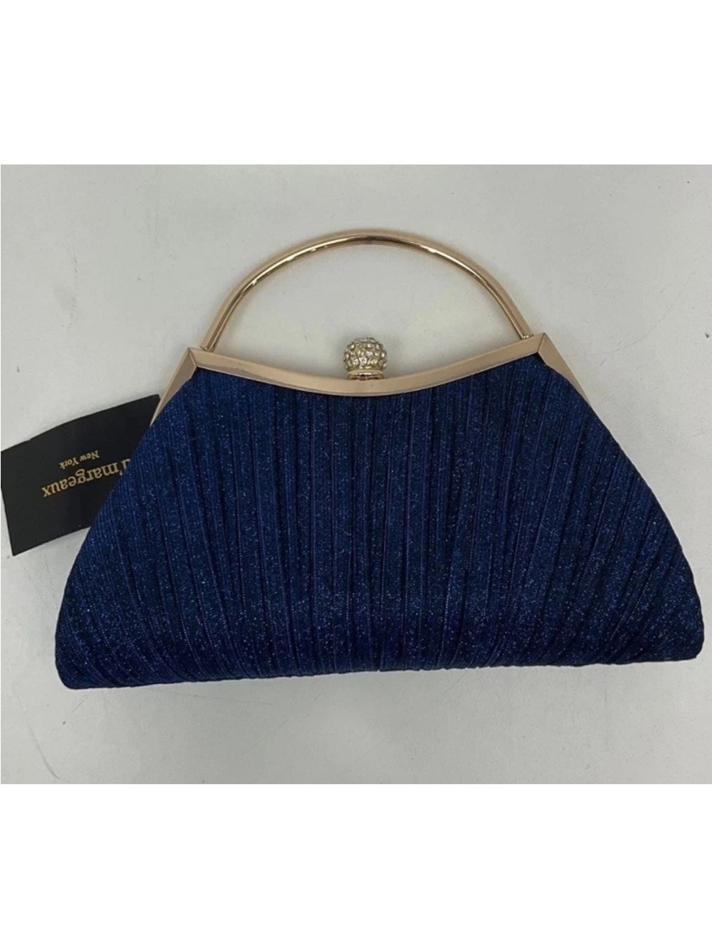 Evening Navy Glitter Frame Clutch with Gold toned Handle